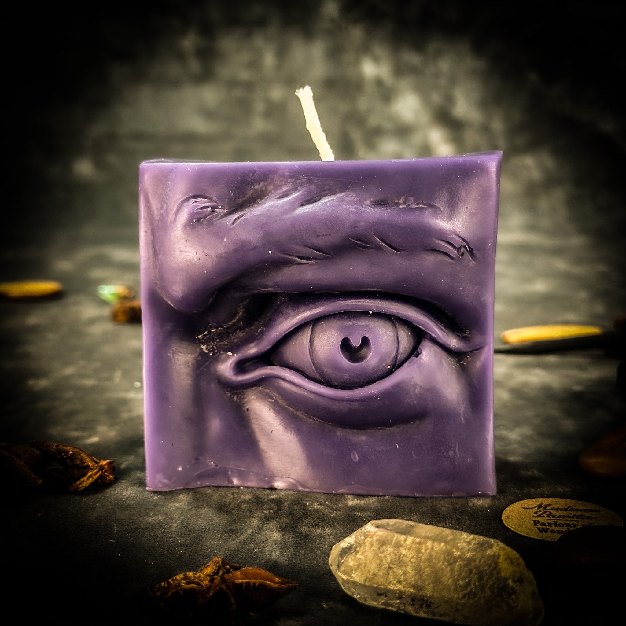 Blue Ex Voto Eye Candle Spell Kit for vision and clairvoyance magic, includes candles and tools for spiritual rituals.