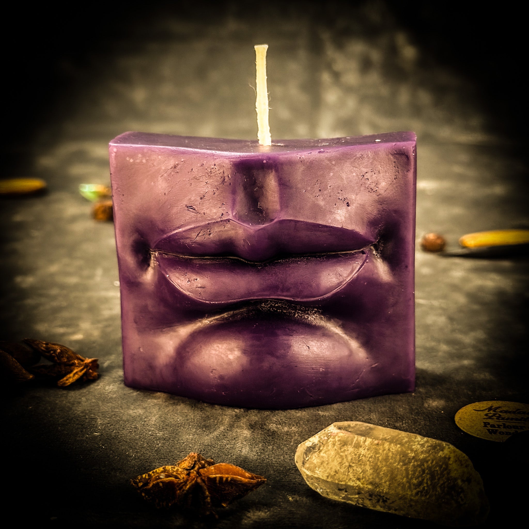 Blue Ex-Voto Mouth Candle Spell Kit by Parlour of Wonders for communication and healing magic, includes candles and ritual tools.