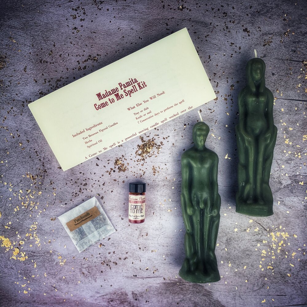 Come to Me Candle Spell Kit by Parlour of Wonders featuring brown candles for attracting love and passion.