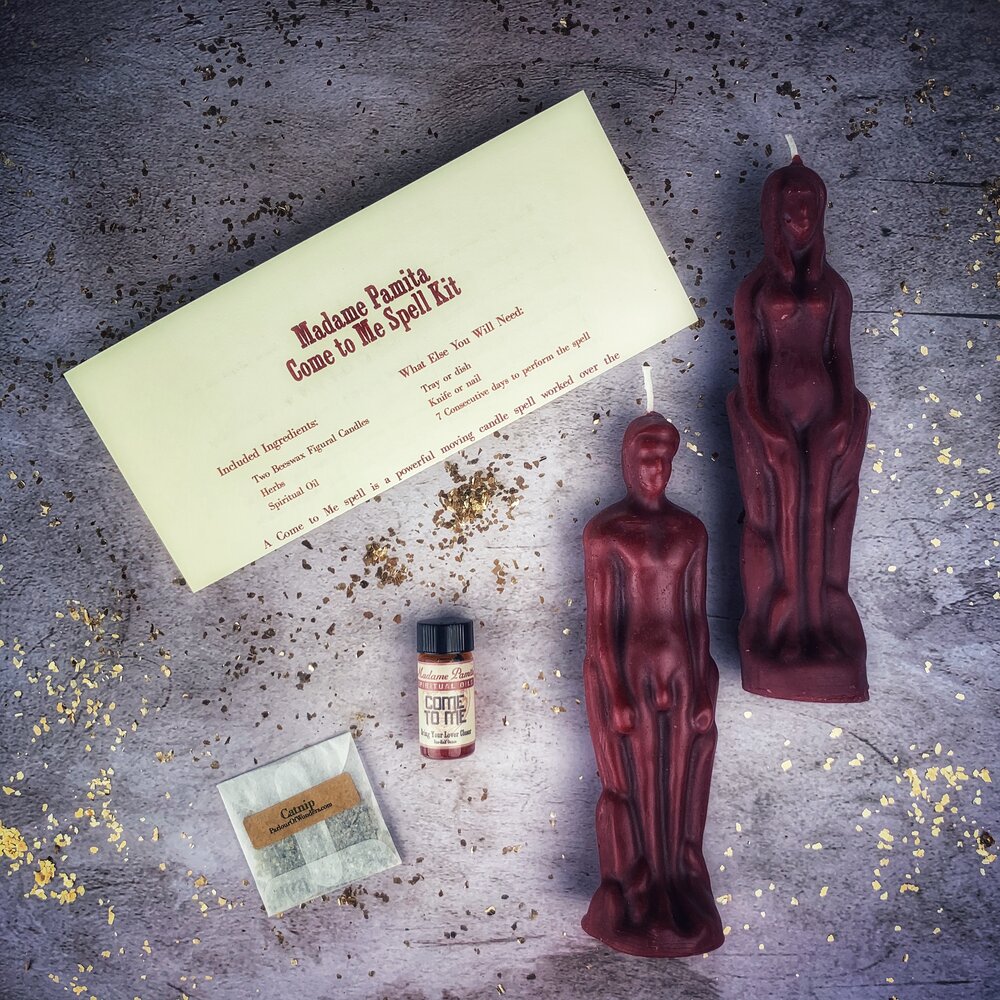Come to Me Candle Spell Kit by Parlour of Wonders featuring a brown candle for attracting love and passion.