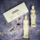 Come to Me Candle Spell Kit by Parlour of Wonders with brown candles for attracting love and passion, featuring male and female symbols.