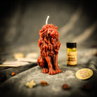 Brown grounding Proud Lion Candle Spell Kit by Parlour of Wonders for courage and leadership magic, featuring lion-themed candles and accessories.