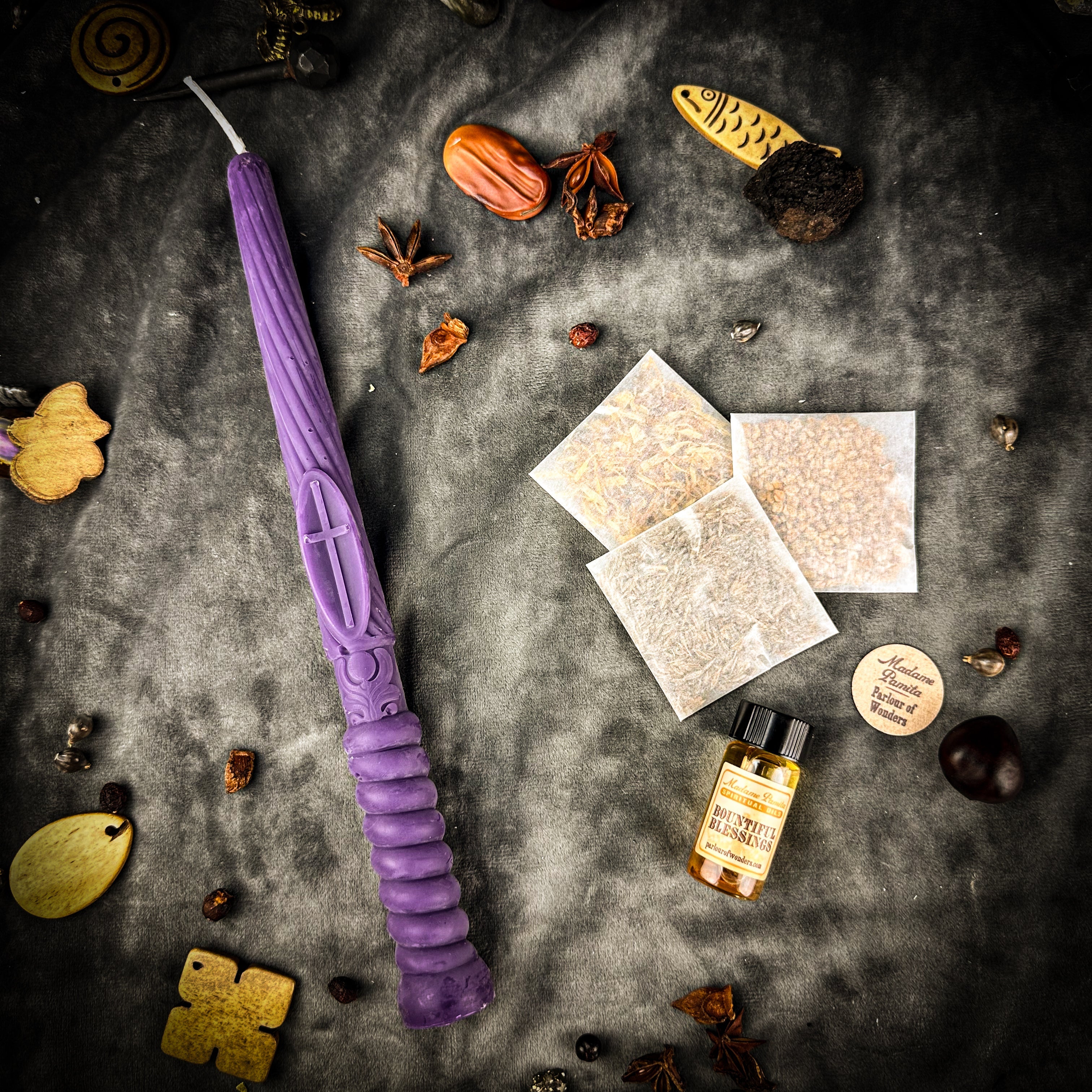 Green Gromnica Candlemas Candle Spell Kit by Parlour of Wonders, includes candles and tools for Slavic protection and blessing magic.