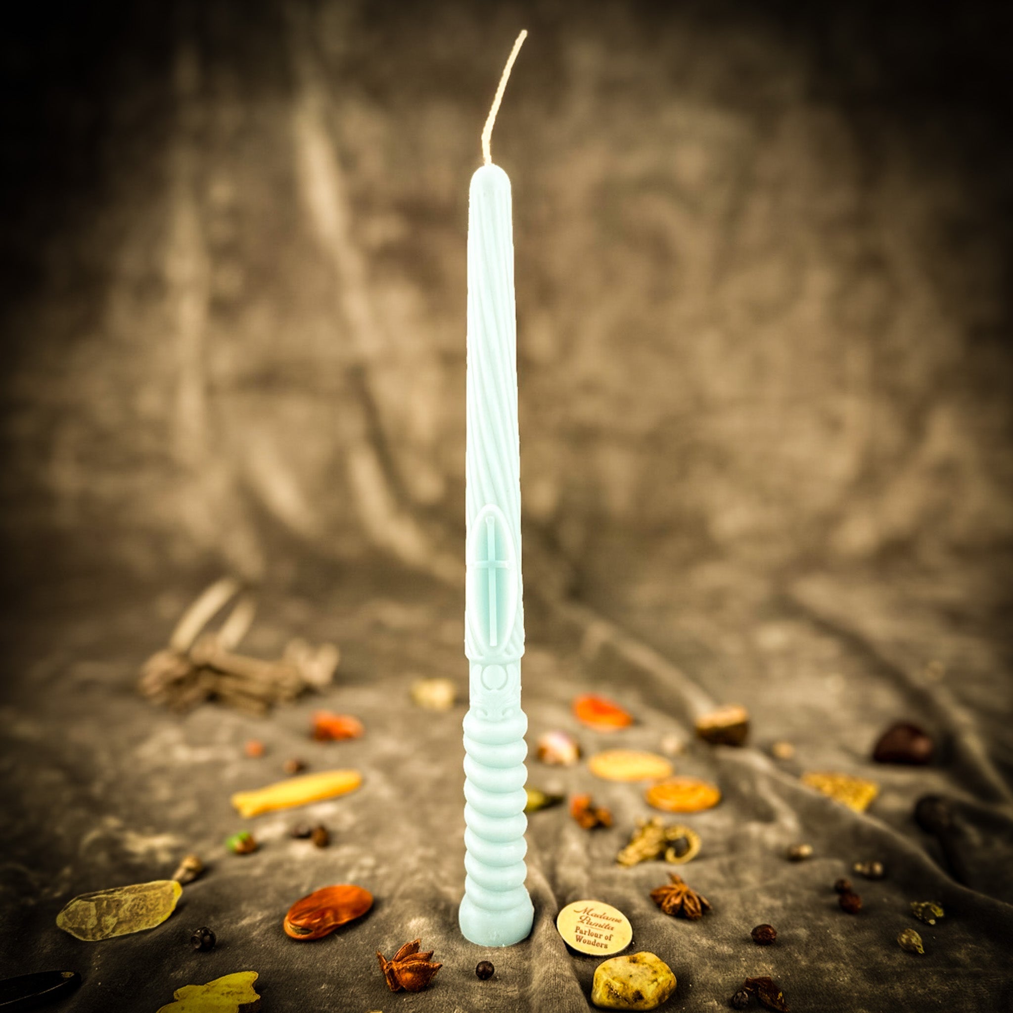 Green Gromnica Candlemas Candle Spell Kit by Parlour of Wonders, used for Slavic protection and blessing magic.