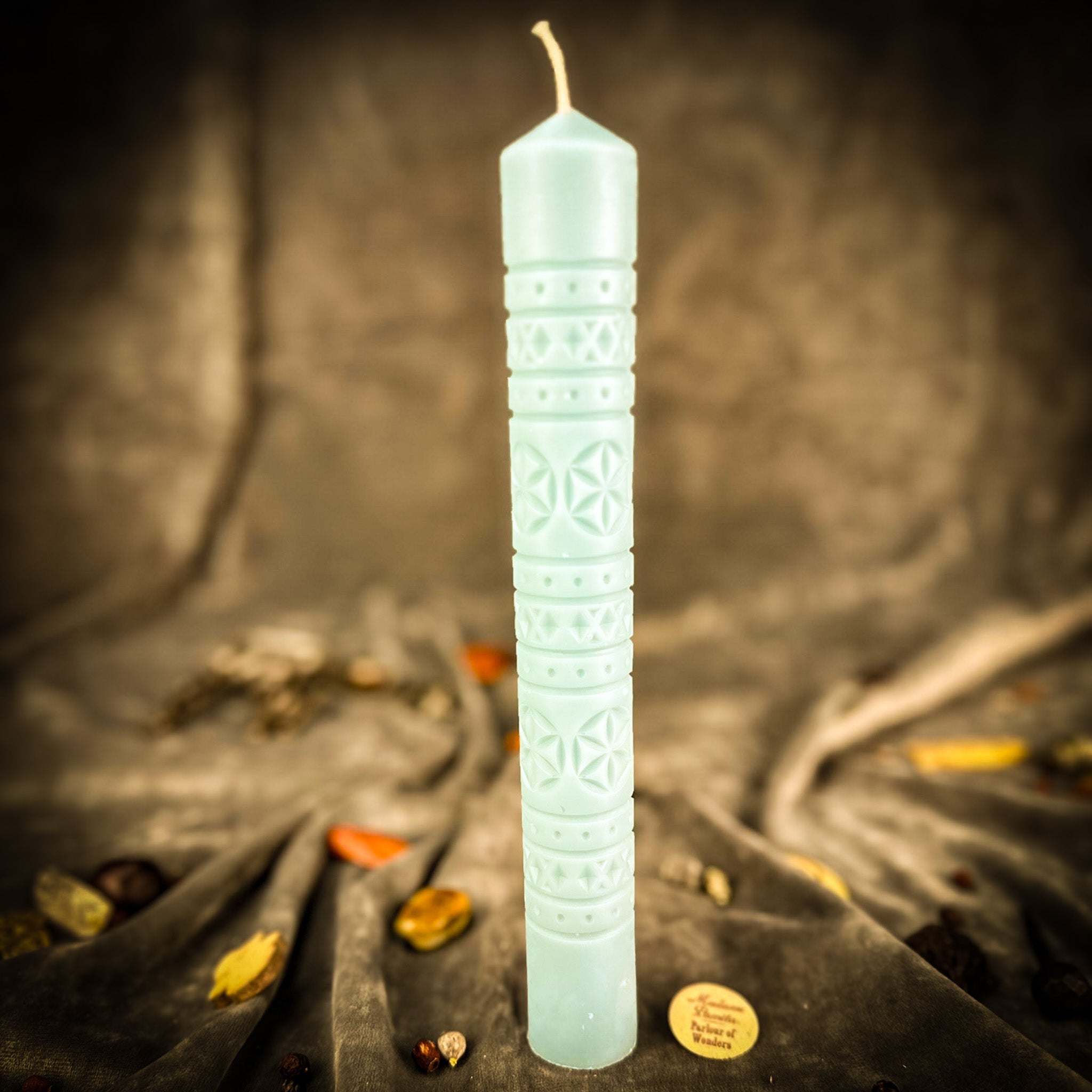 Parlour of Wonders Rozetka Six Petal Rosette Candle Spell Kit with green candles for protection and harmony.