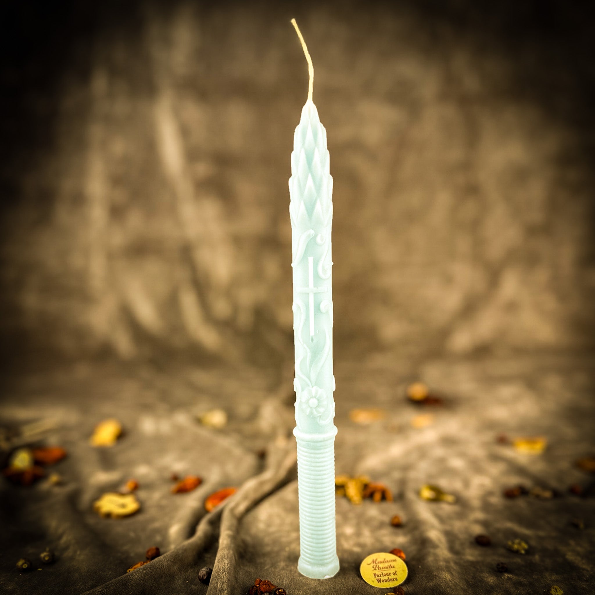 Parlour of Wonders Stritennya Asparagus Candlemas Taper Candle Spell Kit for renewal and protection with green tapered candles.