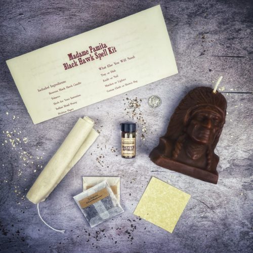 Black Hawk Justice Candle Spell Kit by Parlour of Wonders with orange candles for spirit guide and social justice magic.