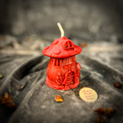 Parlour of Wonders cleansing mushroom fairy hut candle spell kit for purification and renewal magic with orange candle and mystical elements.