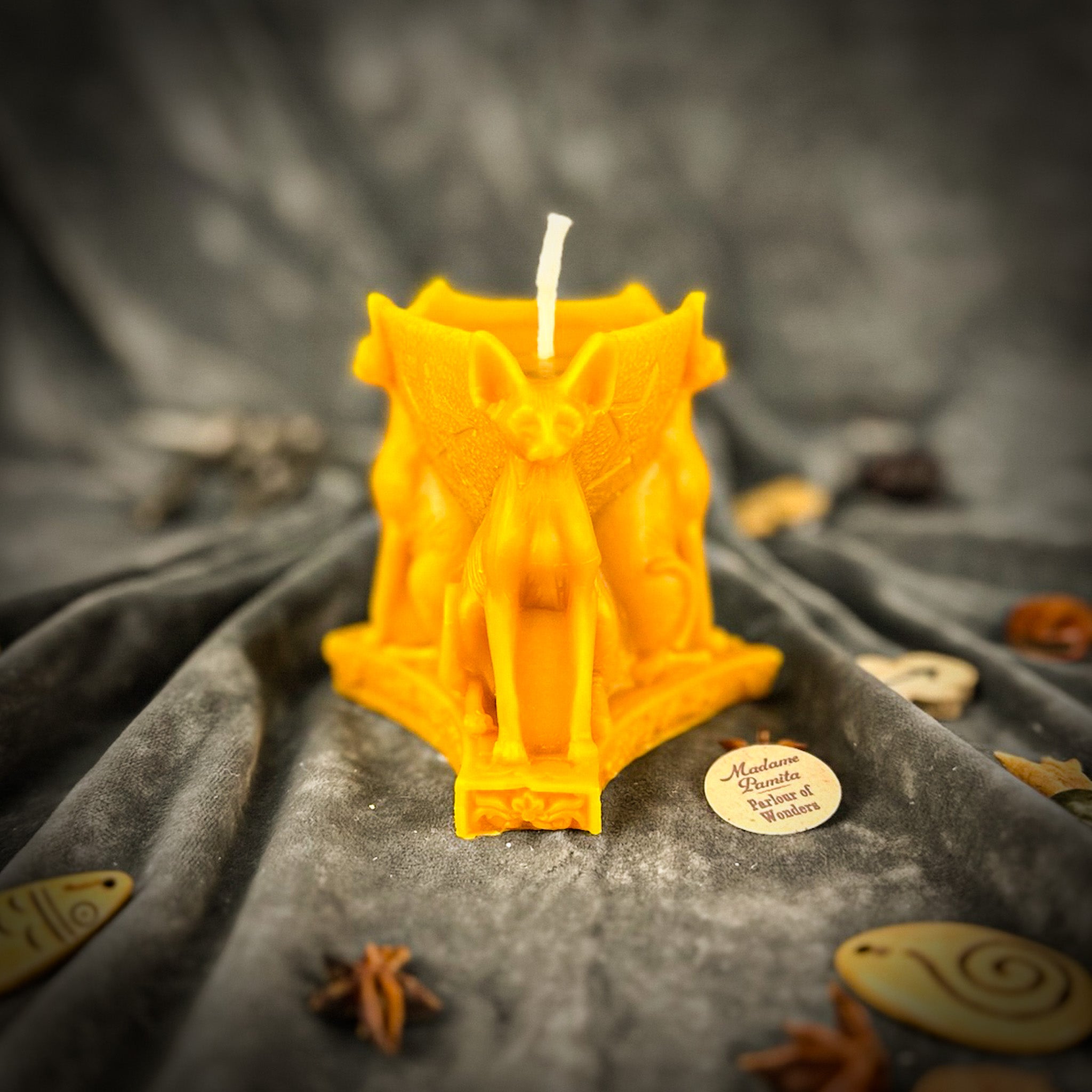 Parlour of Wonders Bastet Triple Protection Candle Spell Kit with orange candles for goddess protection and family magic.
