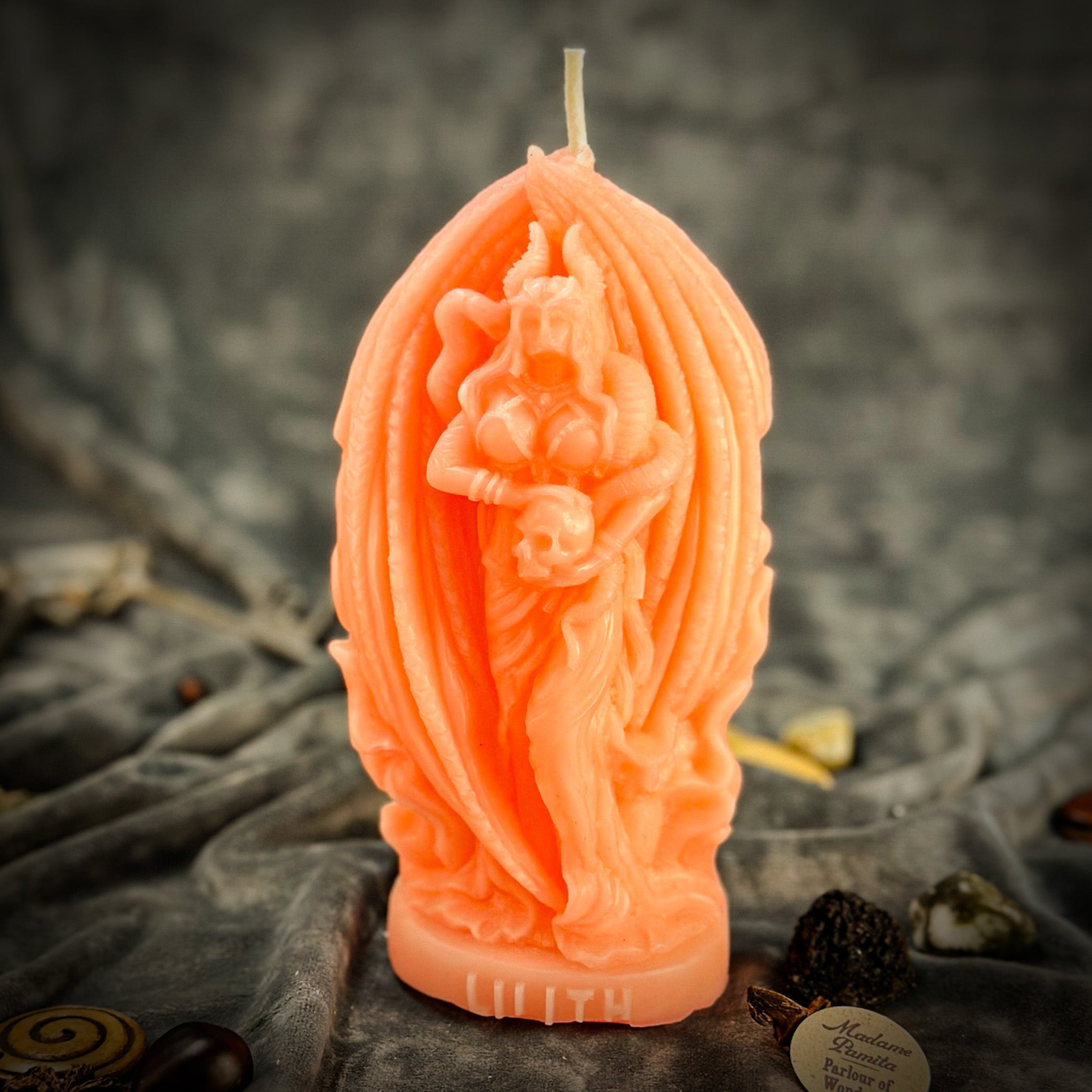 Lilith Feminine Empowerment Candle Spell Kit by Parlour of Wonders featuring orange candles for independence and goddess magic.