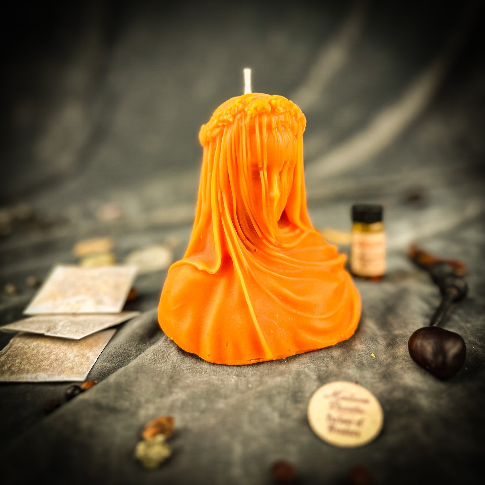 Veil of Secrets Candle Spell Kit by Parlour of Wonders, featuring orange candles for truth and privacy magic.
