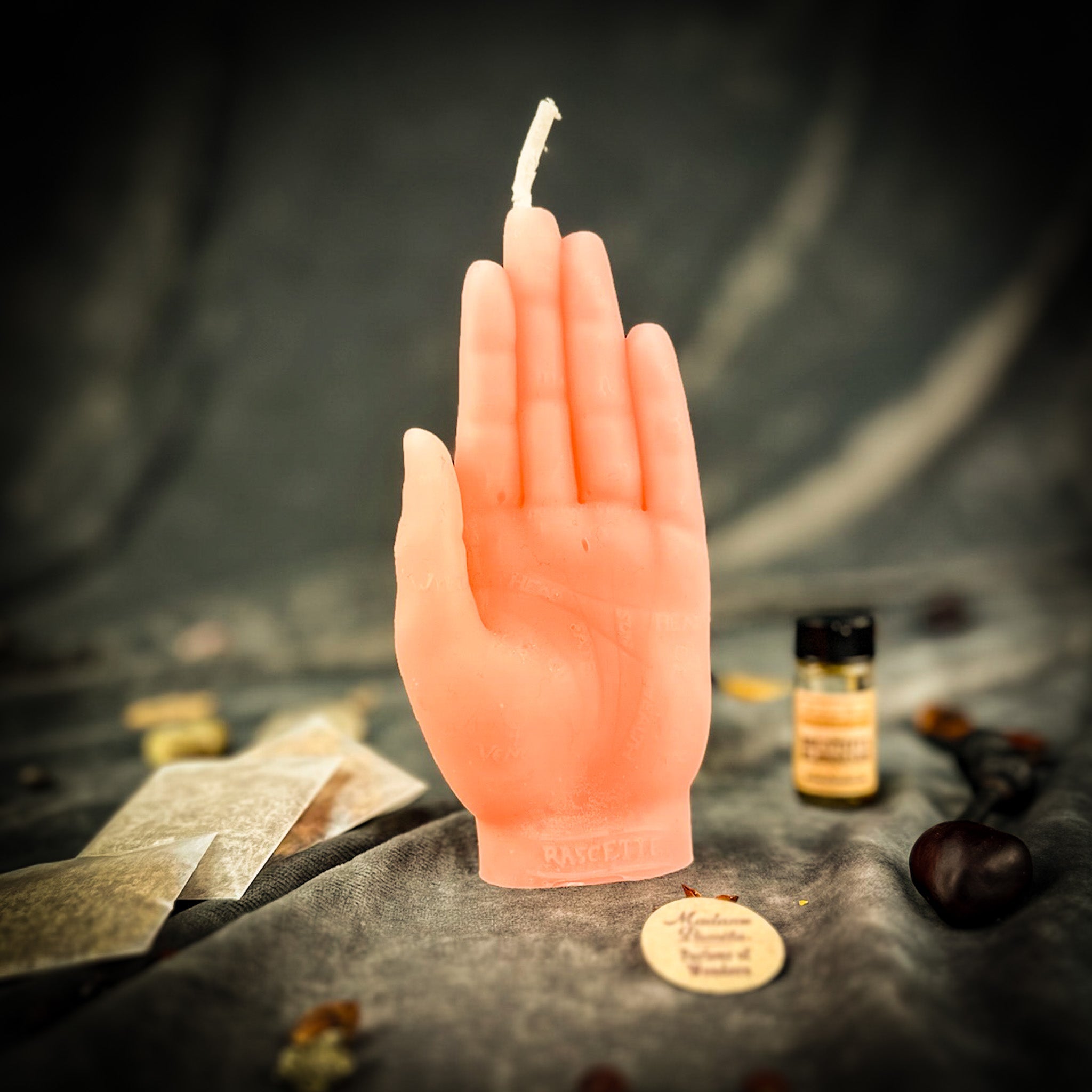 Pink Hand of Fate Candle Spell Kit by Parlour of Wonders, featuring candles for destiny and transformation magic.