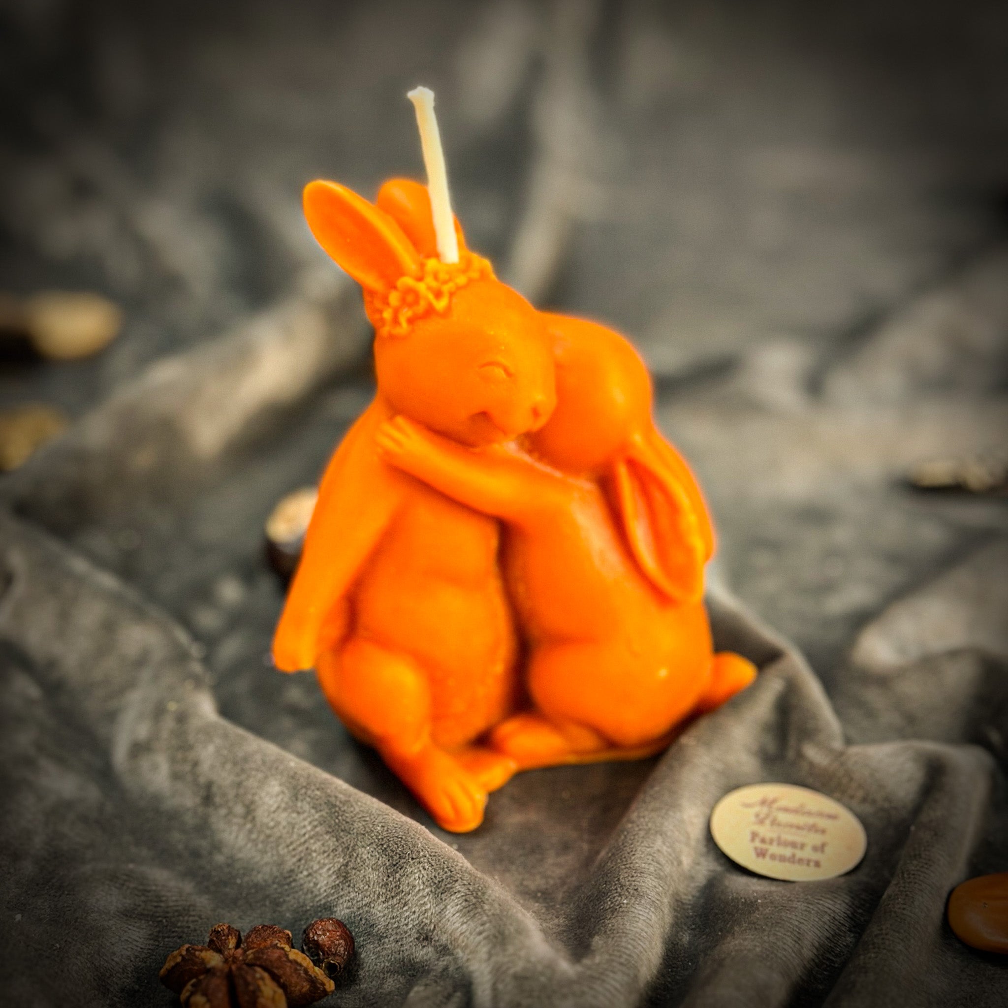 Parlour of Wonders Rabbit Candle Spell Kit with purple candles for good luck and new beginnings magic, featuring rabbit symbols.