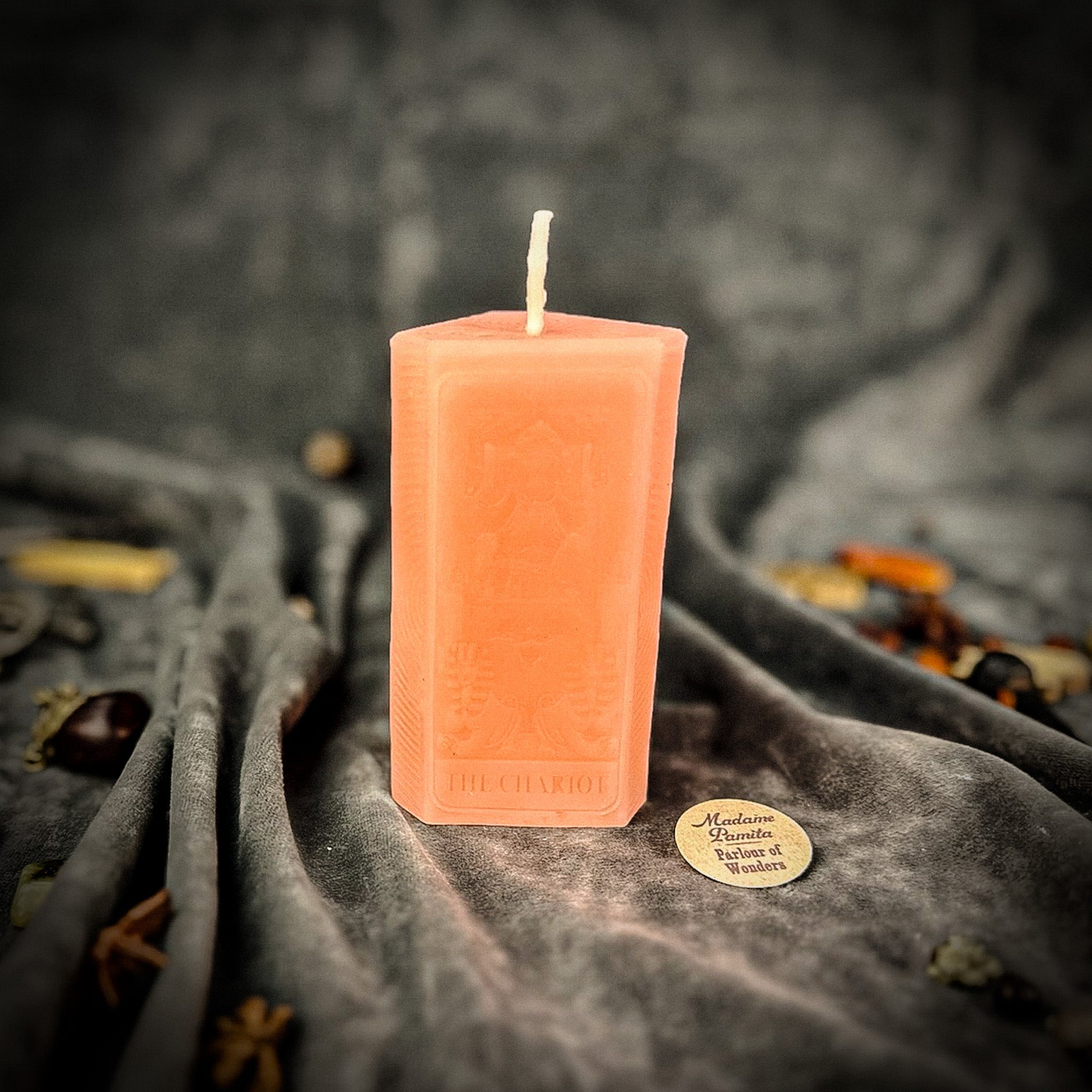 Parlour of Wonders Chariot Candle Spell Kit with purple candles for victory and determination magic, designed for empowerment rituals.