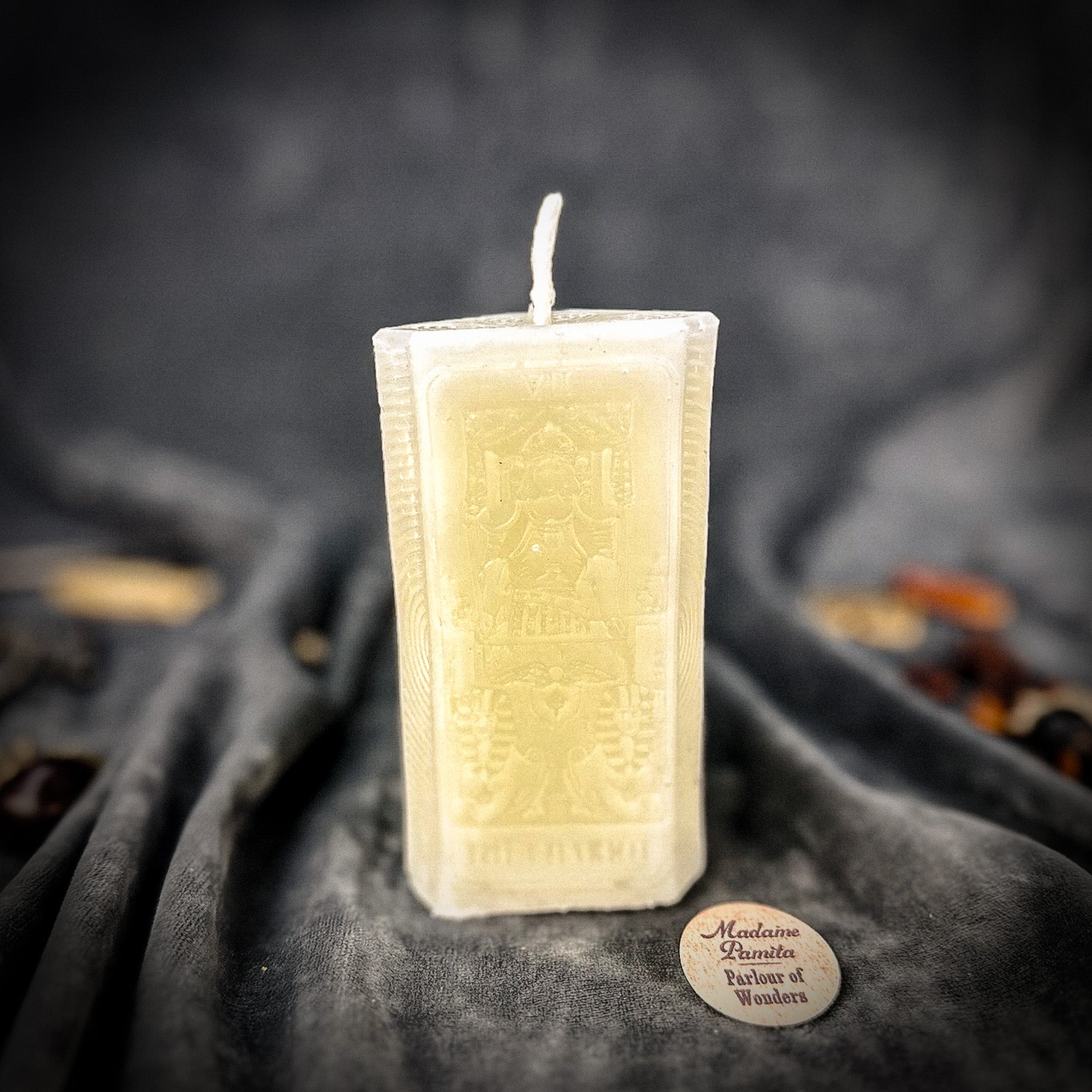 Purple Candle Spell Kit by Parlour of Wonders featuring the Chariot design for victory and determination magic.