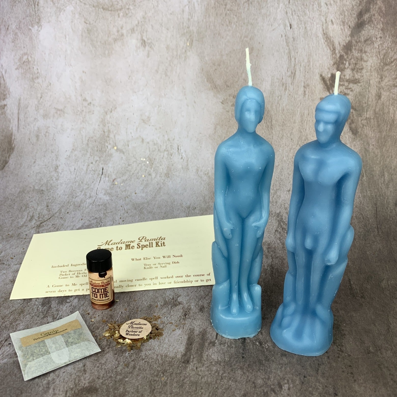 Come to Me Candle Spell Kit by Parlour of Wonders featuring a purple candle for attracting love and passion.