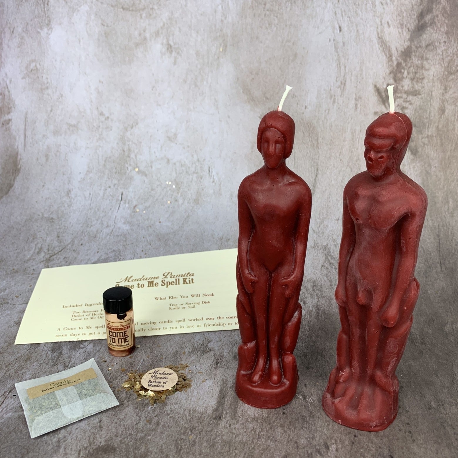Parlour of Wonders Come to Me Candle Spell Kit with purple candle and accessories for attracting love and passion.