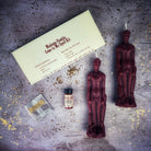 Purple Come to Me Candle Spell Kit for male/male love and passion attraction, featuring candles and ritual tools from Parlour of Wonders.