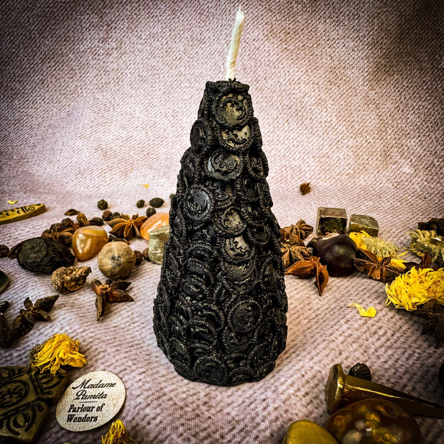 Red Cone of Coins Candle Spell Kit by Parlour of Wonders for money attraction and prosperity magic, with candles and ritual accessories.