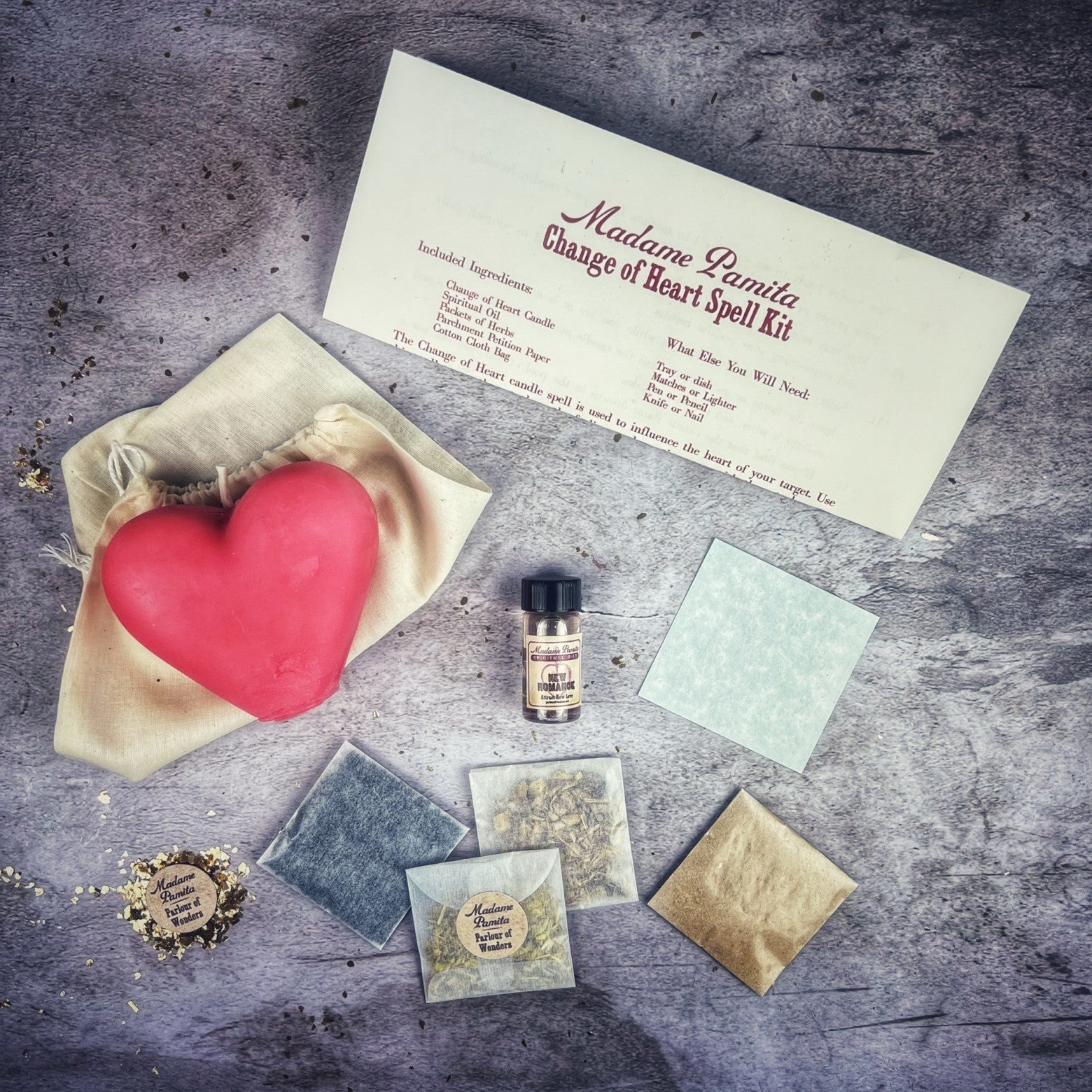 Change of Heart Candle Spell Kit by Parlour of Wonders, featuring red candles for love reconciliation and emotional healing.