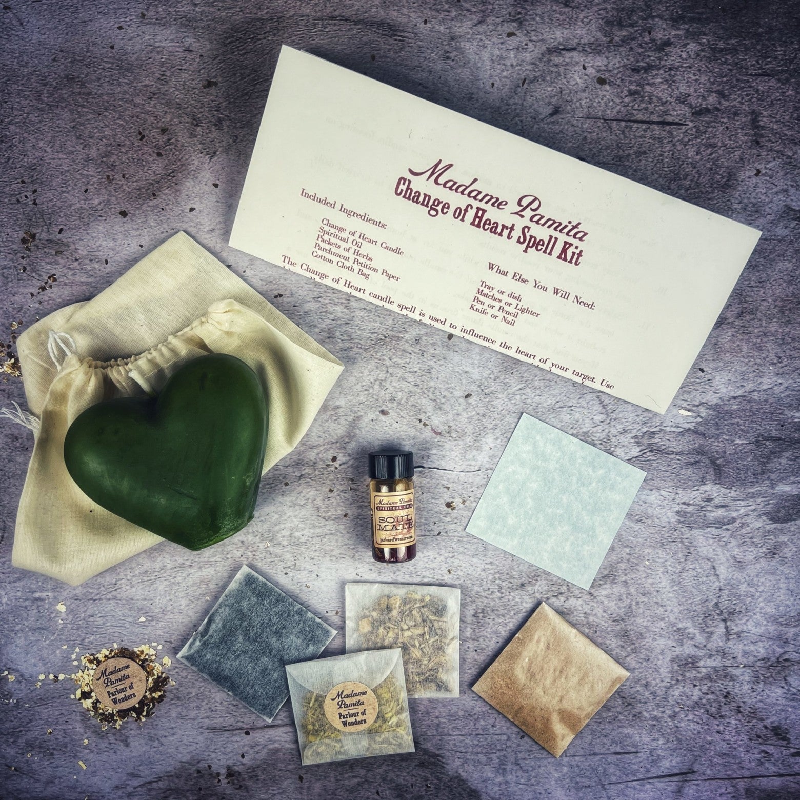 Red Passion Candle Spell Kit by Parlour of Wonders with candles, herbs, and tools for love reconciliation and emotional healing.