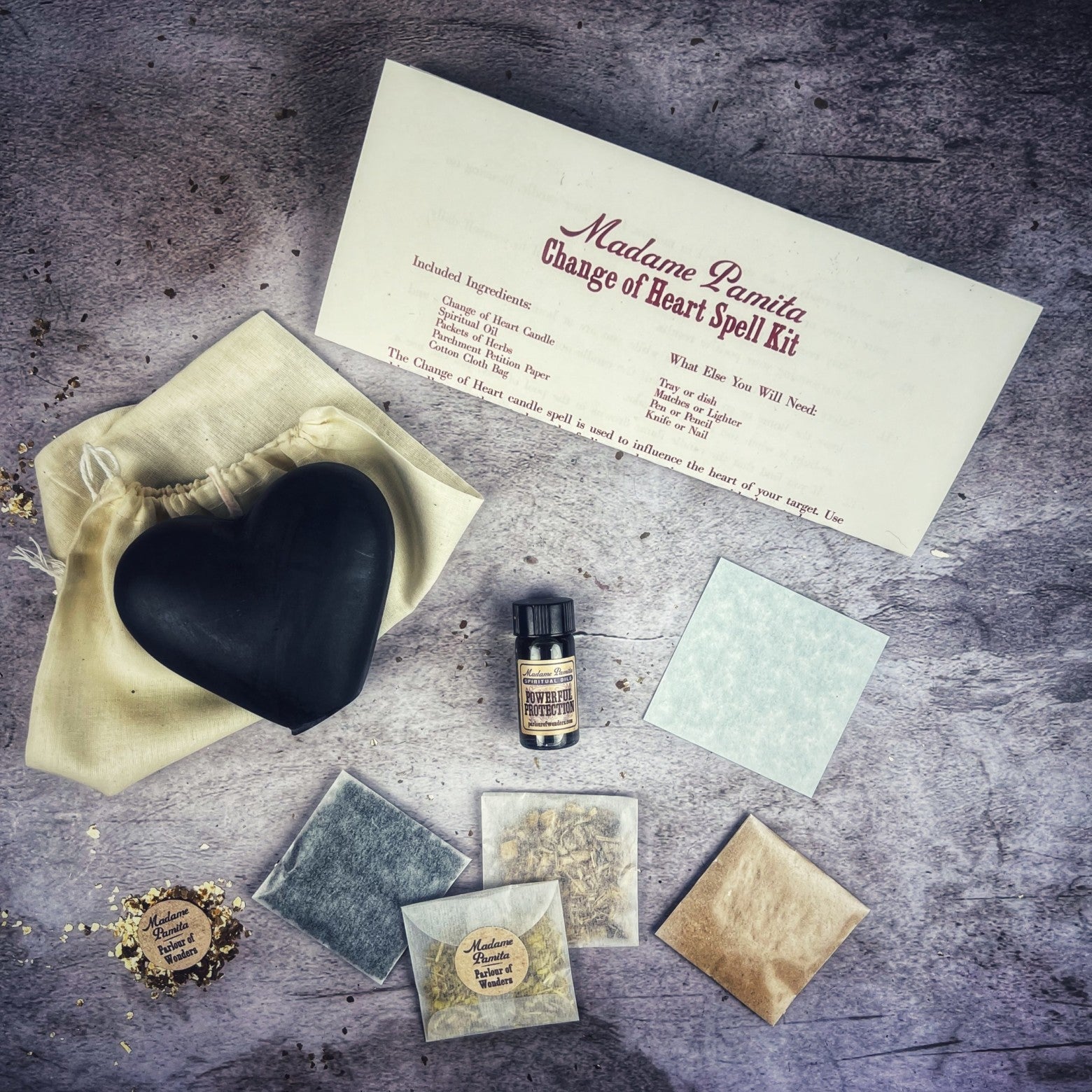 Parlour of Wonders Change of Heart Candle Spell Kit with red candles for love reconciliation and emotional healing.