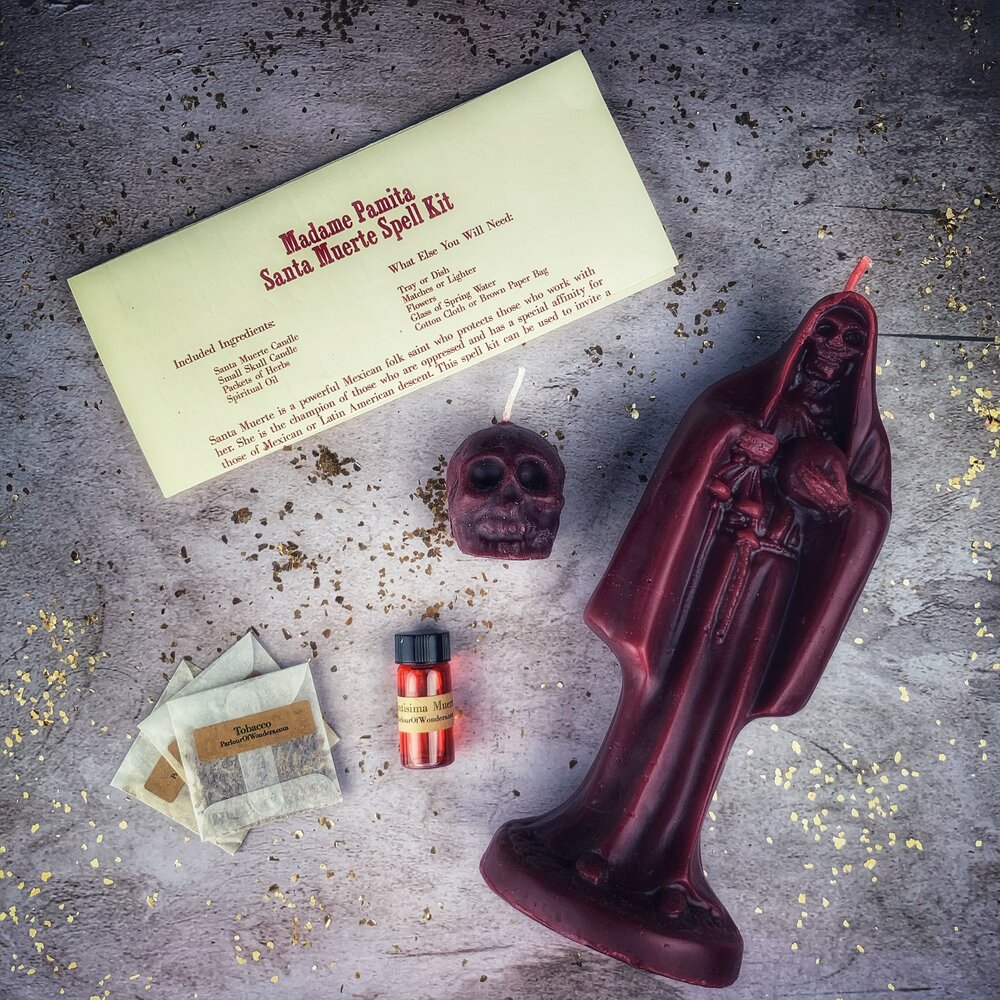 Red Santa Muerte Candle Spell Kit by Parlour of Wonders, featuring sacred folk saint devotion and protection candles.