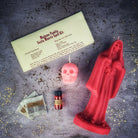 Red Santa Muerte Candle Spell Kit by Parlour of Wonders, featuring sacred folk saint devotion and protection elements for spiritual rituals.