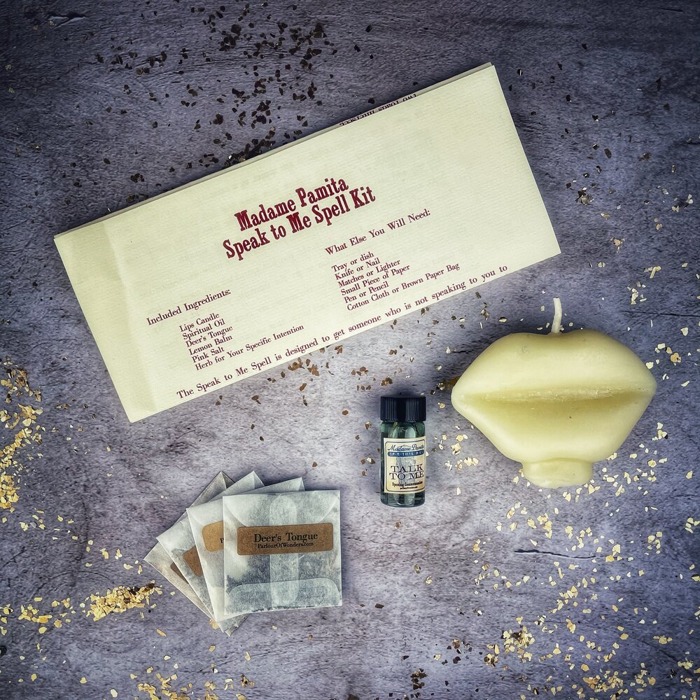 Parlour of Wonders Speak to Me Candle Spell Kit featuring red candle for open communication and reconciliation.