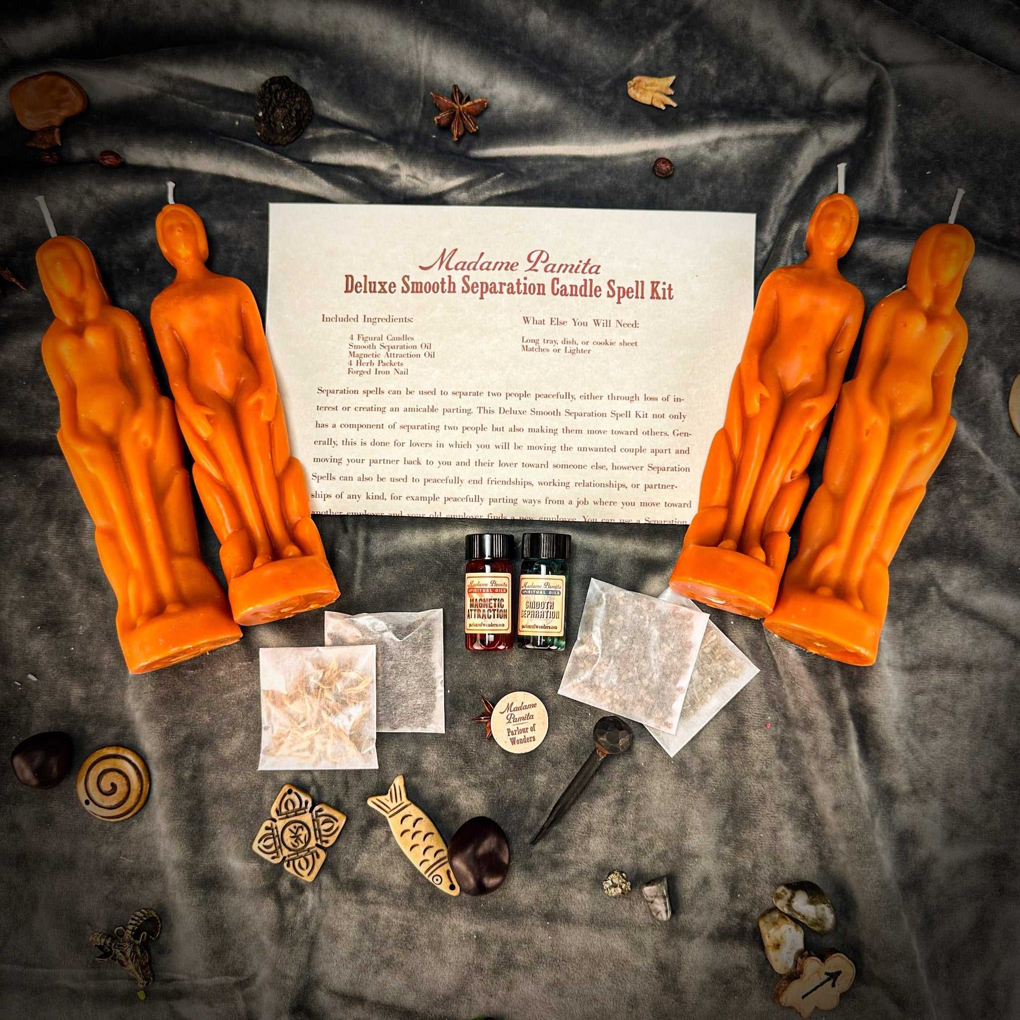 Deluxe Smooth Separation Candle Spell Kit by Parlour of Wonders, featuring candles for peaceful parting and love direction.