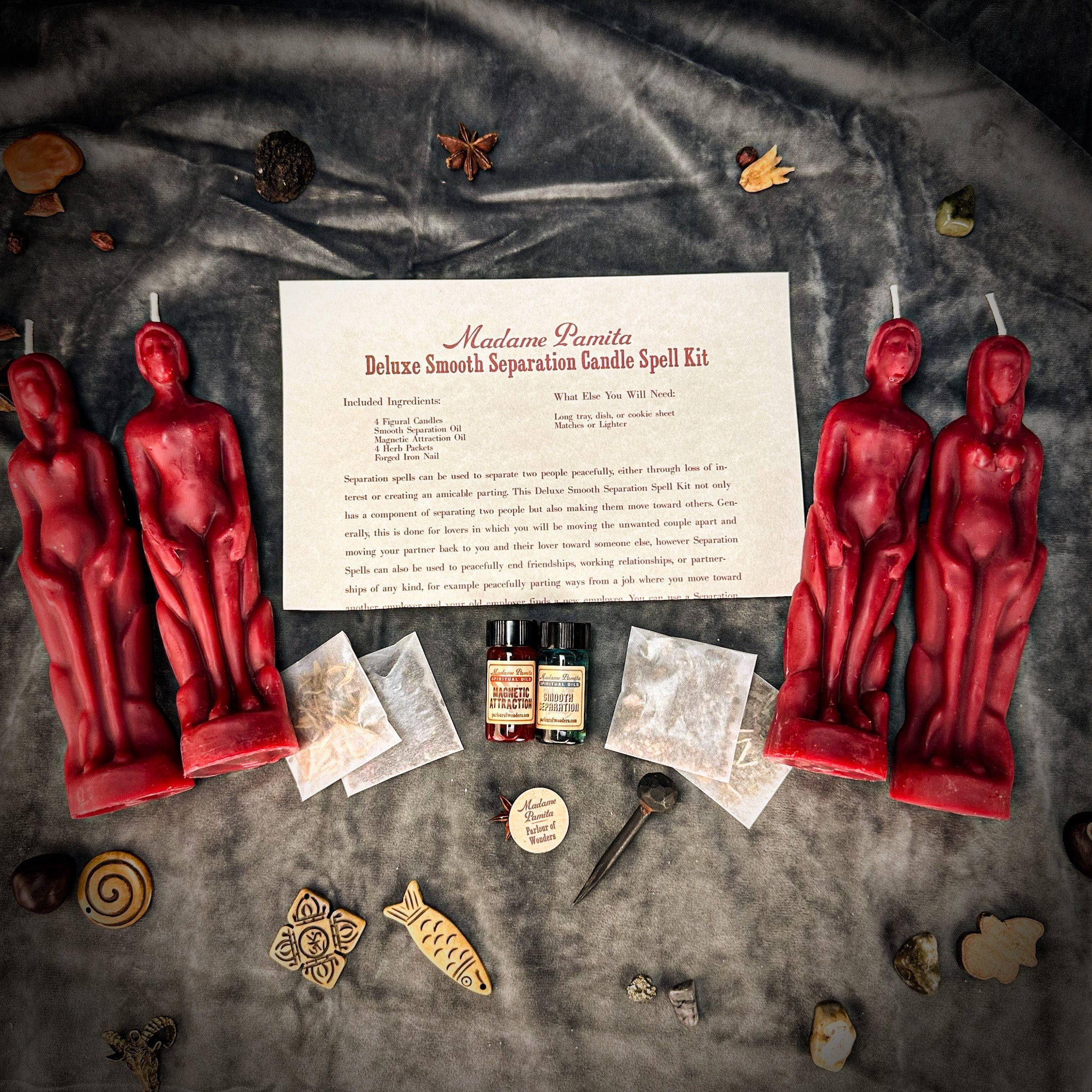 Deluxe Smooth Separation Candle Spell Kit by Parlour of Wonders, featuring candles for peaceful parting and love direction.