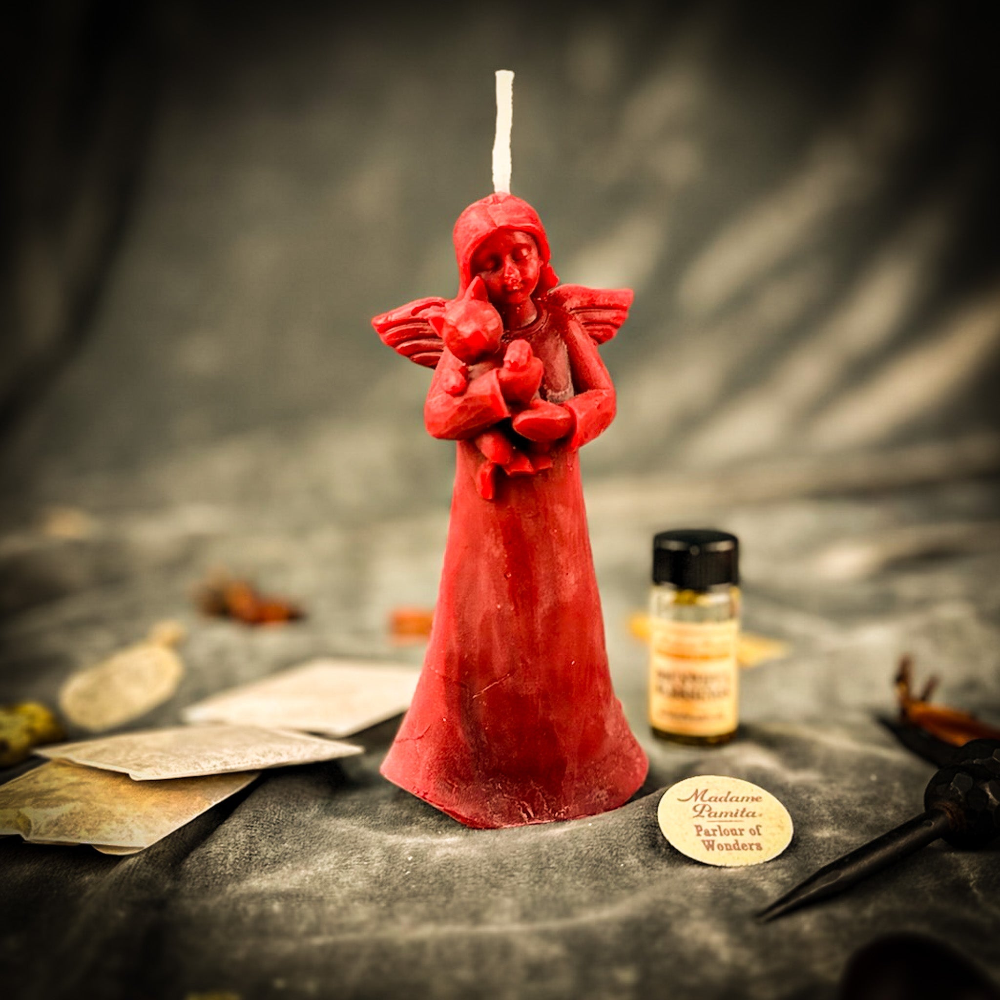 Red Cat Guardian Spirit Candle Spell Kit by Parlour of Wonders for pet protection and healing, featuring candles and spell components.