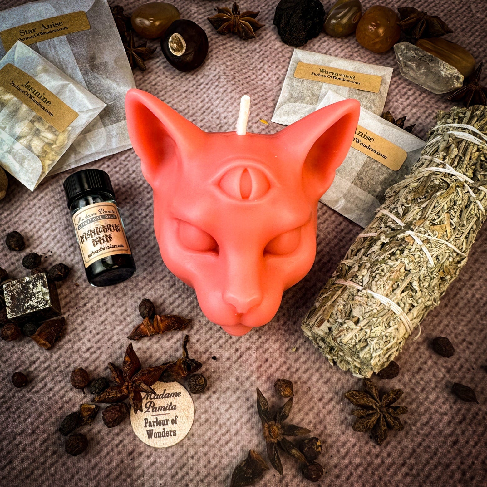Yellow Psychic Eye Candle Spell Kit by Parlour of Wonders for enhancing intuition and psychic abilities, with candles and spell accessories.