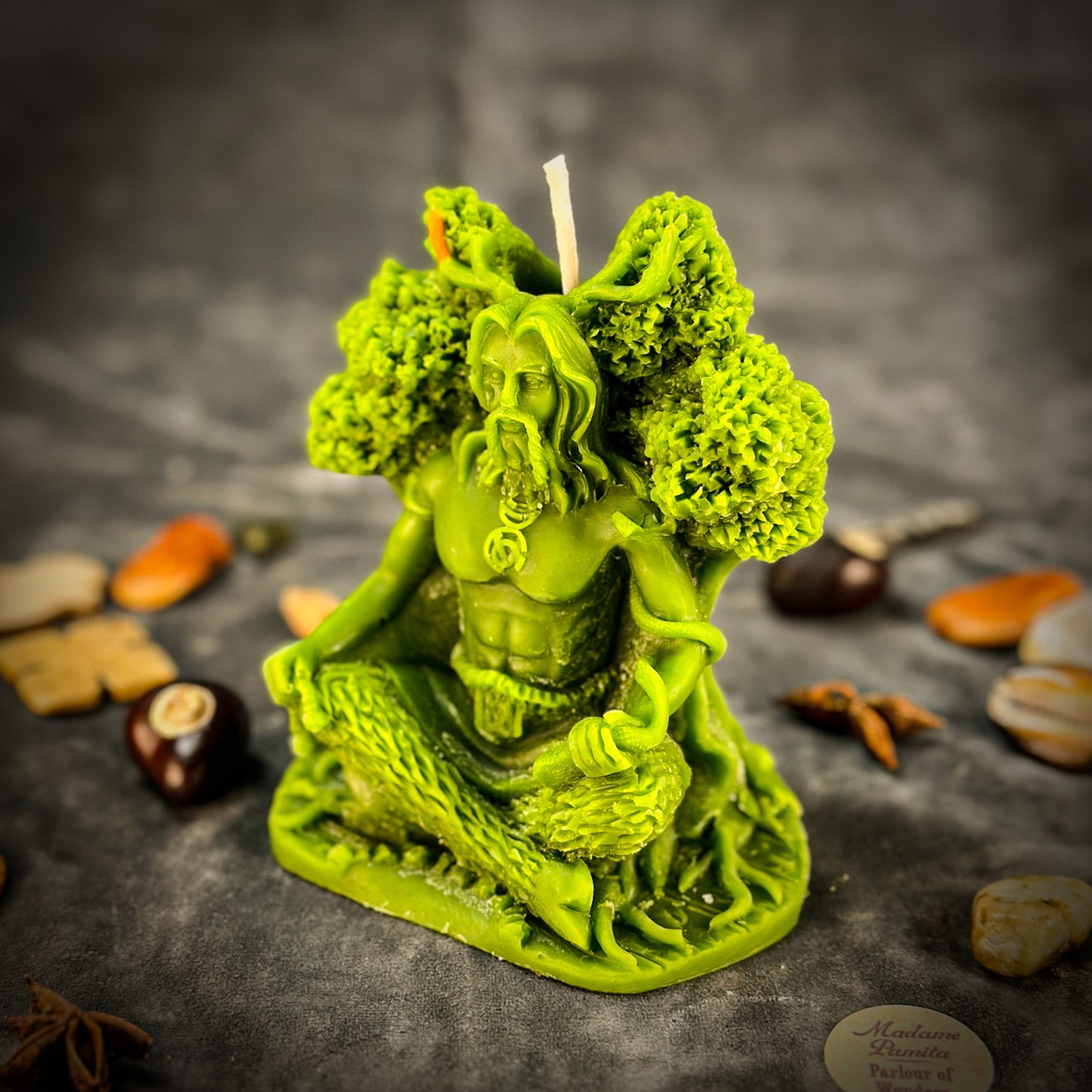 Horned God Candle Spell Kit by Parlour of Wonders featuring a yellow candle for Cernunnos nature magic and fertility rituals.