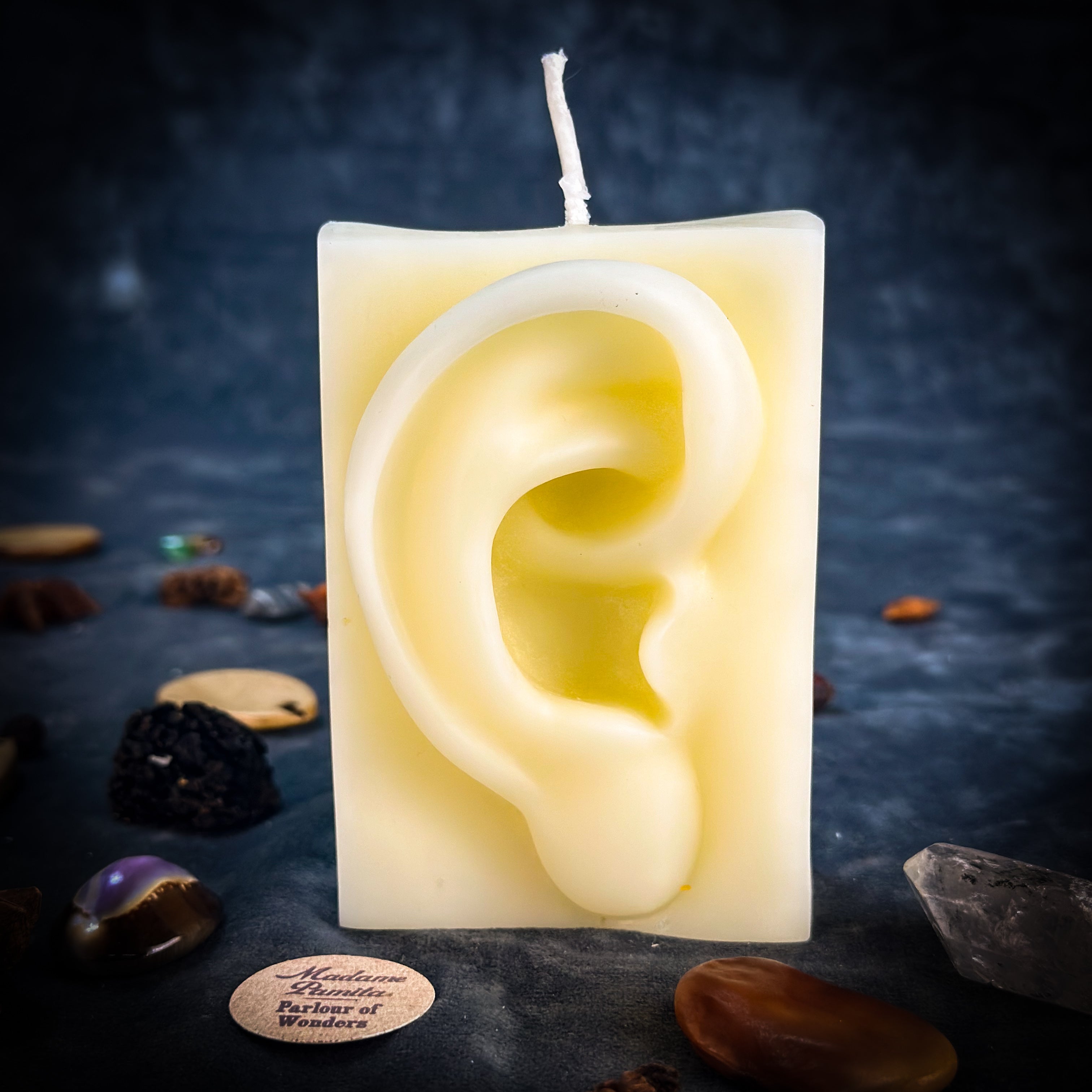Ex Voto Ear Candle Spell Kit by Parlour of Wonders with yellow candles for listening and clairaudience magic.