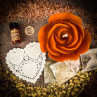 Parlour of Wonders Rose Romance Candle Spell Kit with yellow candles and love-themed elements for romance and happiness.