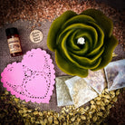 Rose Romance Candle Spell Kit by Parlour of Wonders, featuring yellow candles and love-themed elements for romance and happiness.