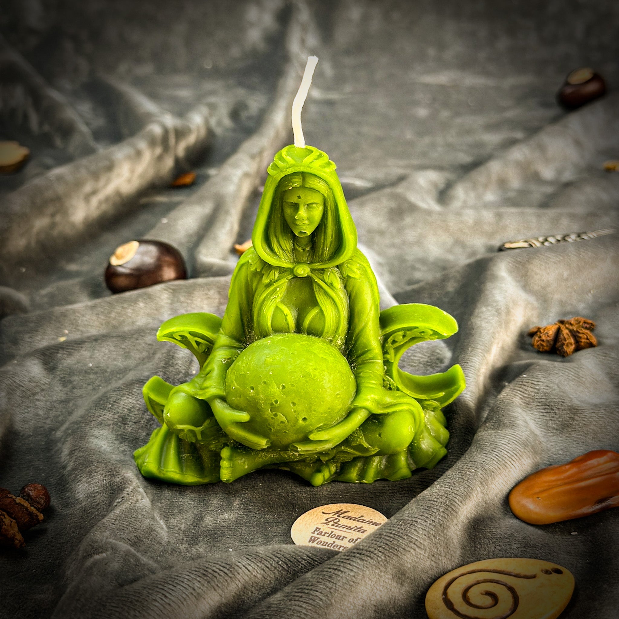 Parlour of Wonders Moon Goddess Candle Spell Kit with yellow candle, used for lunar magic and divine feminine energy rituals.