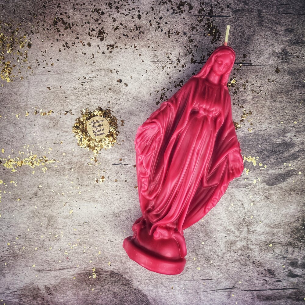 Parlour of Wonders Queen of Heaven Candle Spell Kit with yellow candle, symbolizing divine love and success magic.