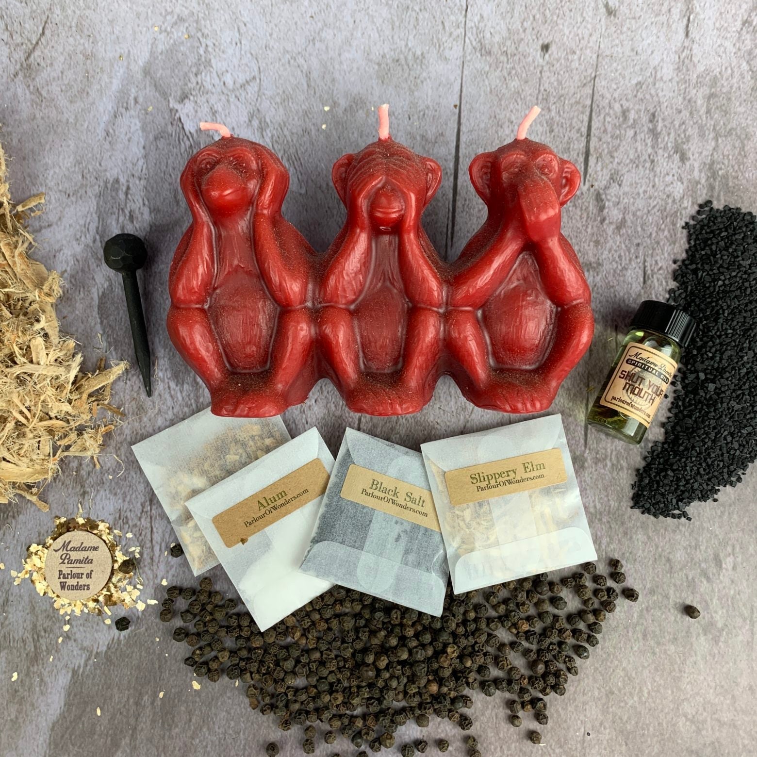 Parlour of Wonders candle spell kit in yellow for stopping gossip, silencing jealousy, and protecting reputation.
