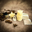 Wise Owl Wishing Star Candle Spell Kit by Parlour of Wonders, yellow candle with star and owl design for wisdom and success.