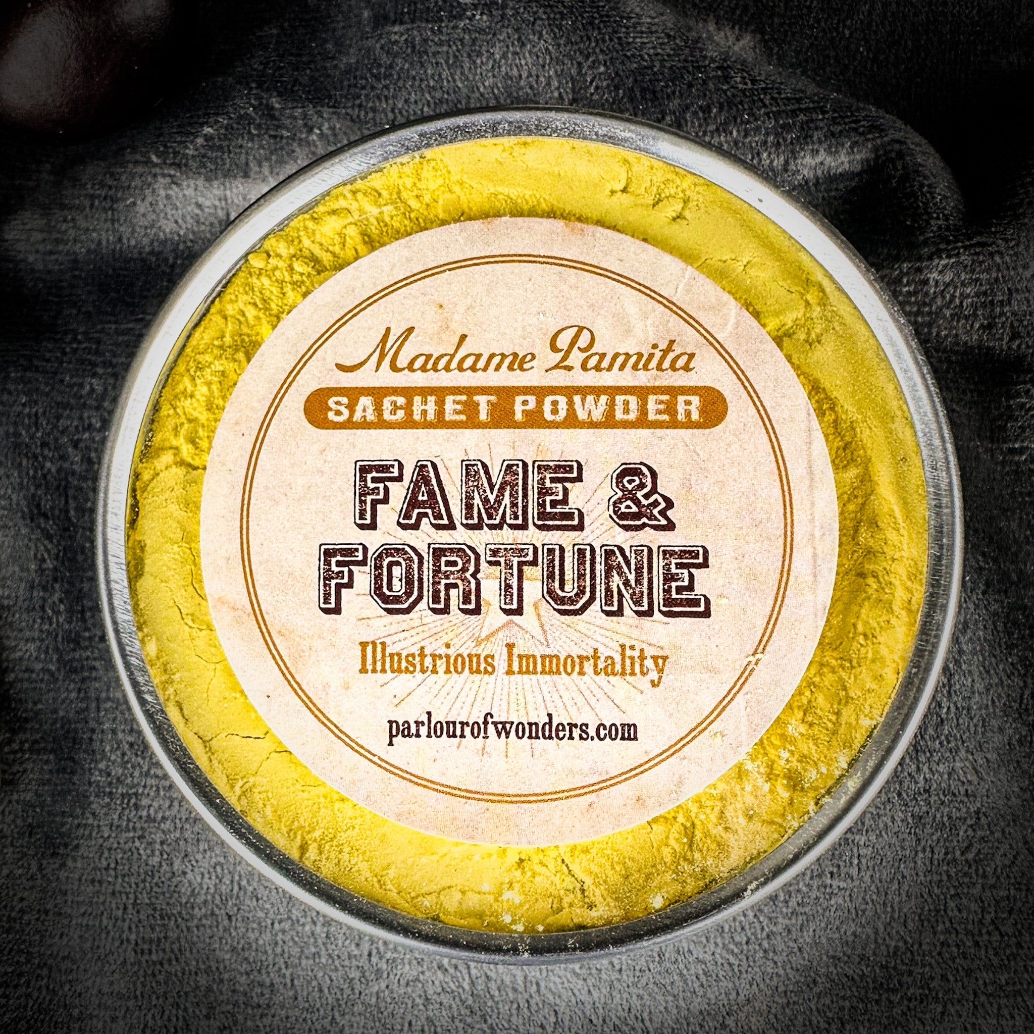 Fame and Fortune Sachet Powder by Madame Pamita from Parlour of Wonders, white powder in small sachet, used for spiritual rituals.