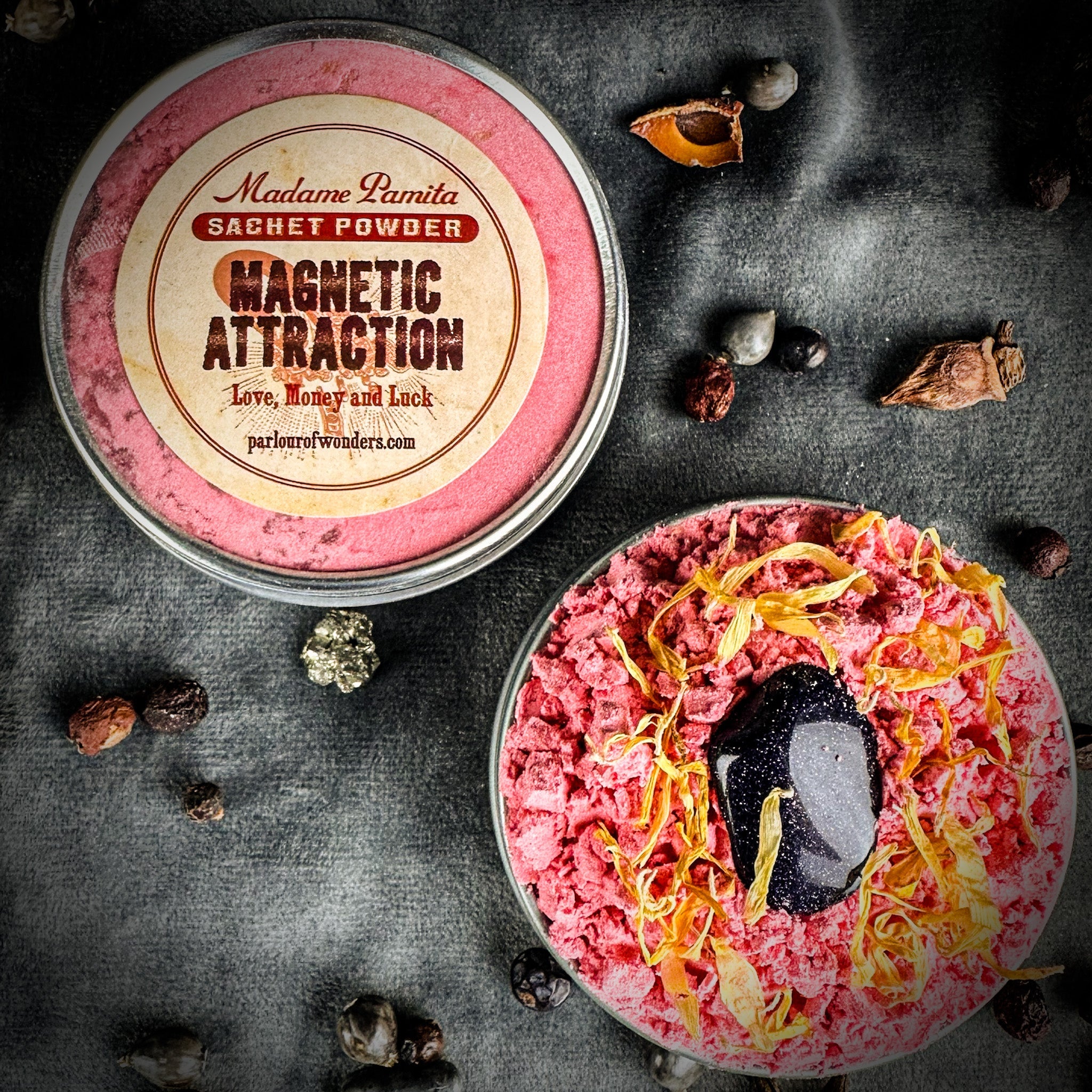 Magnetic Attraction Sachet Powder by Madame Pamita from Parlour of Wonders, showing a small pouch with mystical packaging.