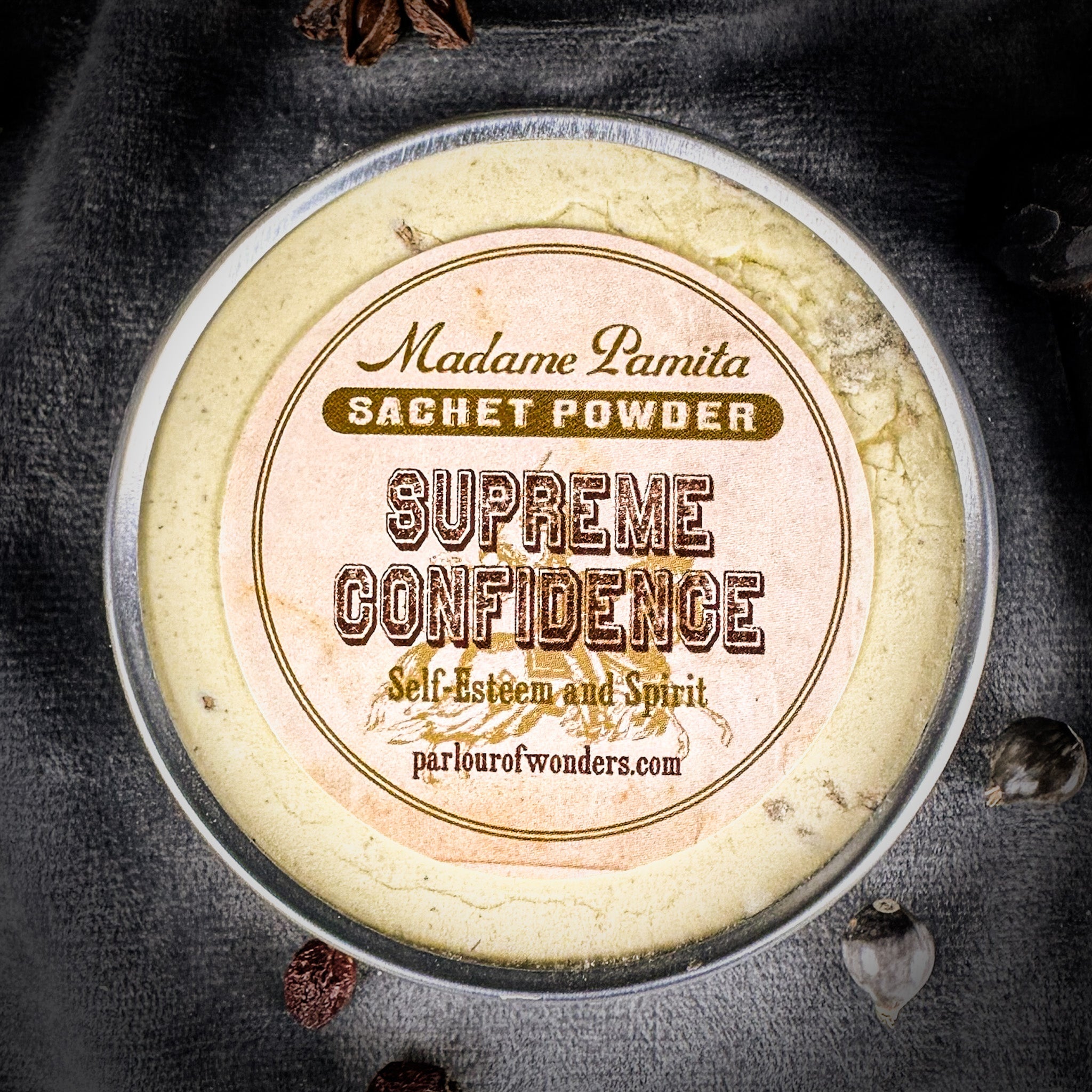 Supreme Confidence Sachet Powder by Madame Pamita, in a small herbal powder sachet from Parlour of Wonders.