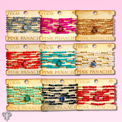 Pink Panache Brands crystal and tube bead bracelet set featuring black Austrian crystal beads and elegant design.