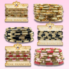 Matte gold and mixed bead bracelet by Pink Panache Brands featuring black matte beads and colorful accent beads.