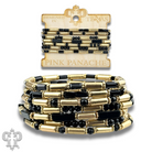 Matte gold and mixed bead bracelet by Pink Panache Brands featuring black matte accents and colorful bead details.