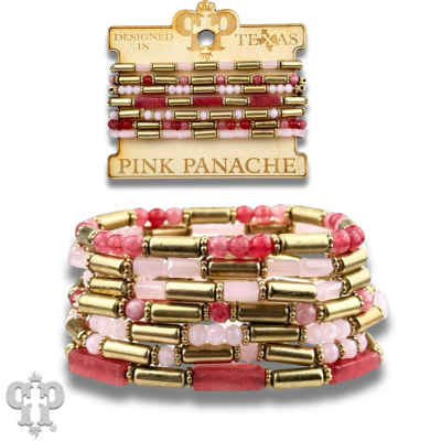 Matte gold and mixed bead bracelet by Pink Panache Brands, featuring a stylish combination of gold-toned and colorful beads.