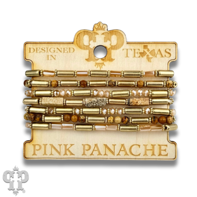 Matte gold and mixed bead bracelet by Pink Panache Brands, featuring a stylish combination of gold-tone and colorful beads.