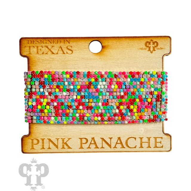 Pink Panache Brands rhinestone bracelet set with multiple black strands, featuring sparkling rhinestones and layered design.